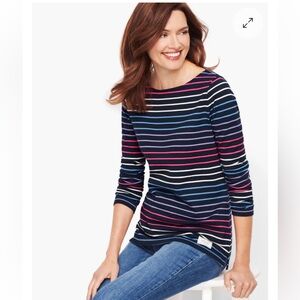 Talbots Women’s  Authentic Tee FROSTY STRIPE Multicolor Long Sleeve Medium NEW